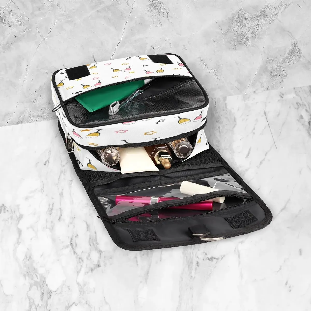 Champagne Glass Print Hanging Toiletry Bag Waterproof Makeup Cosmetic Bag Travel Bag Organizer for Accessories Shampoo Full Sized Container Travel-Essentials Toiletry Bag