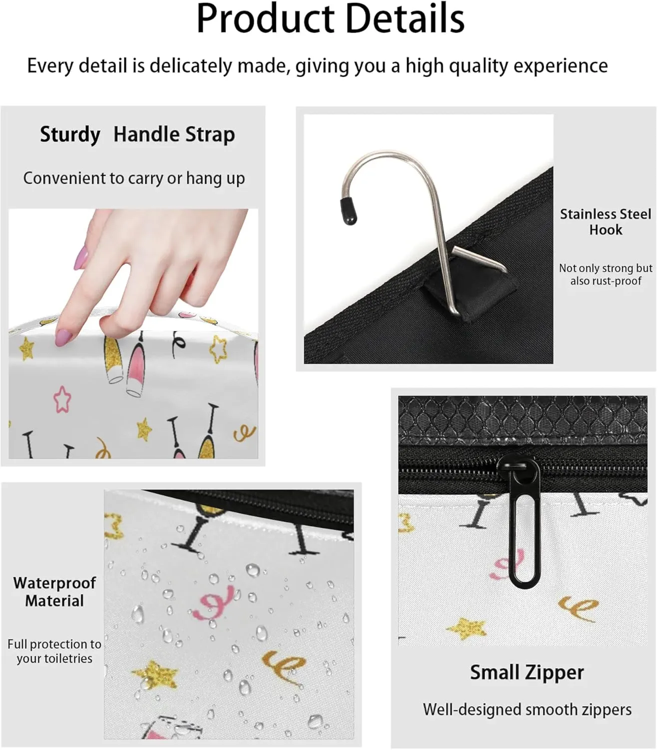 Champagne Glass Print Hanging Toiletry Bag Waterproof Makeup Cosmetic Bag Travel Bag Organizer for Accessories Shampoo Full Sized Container Travel-Essentials Toiletry Bag