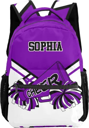 Cheerleader Purple White Personalized Backpack with Name Waterproof Bag for Birthday Holiday Gift for Travel Office Work