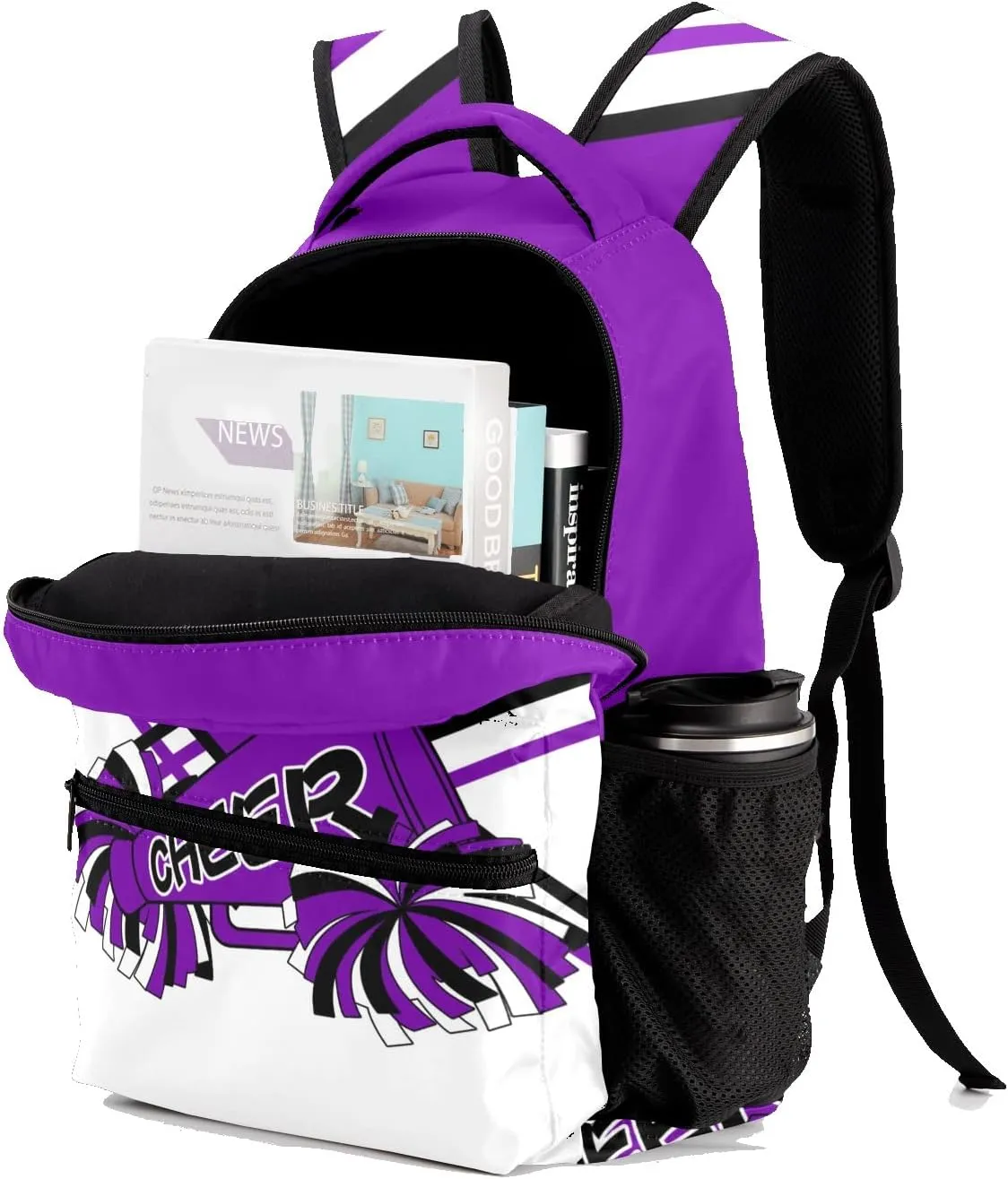 Cheerleader Purple White Personalized Backpack with Name Waterproof Bag for Birthday Holiday Gift for Travel Office Work