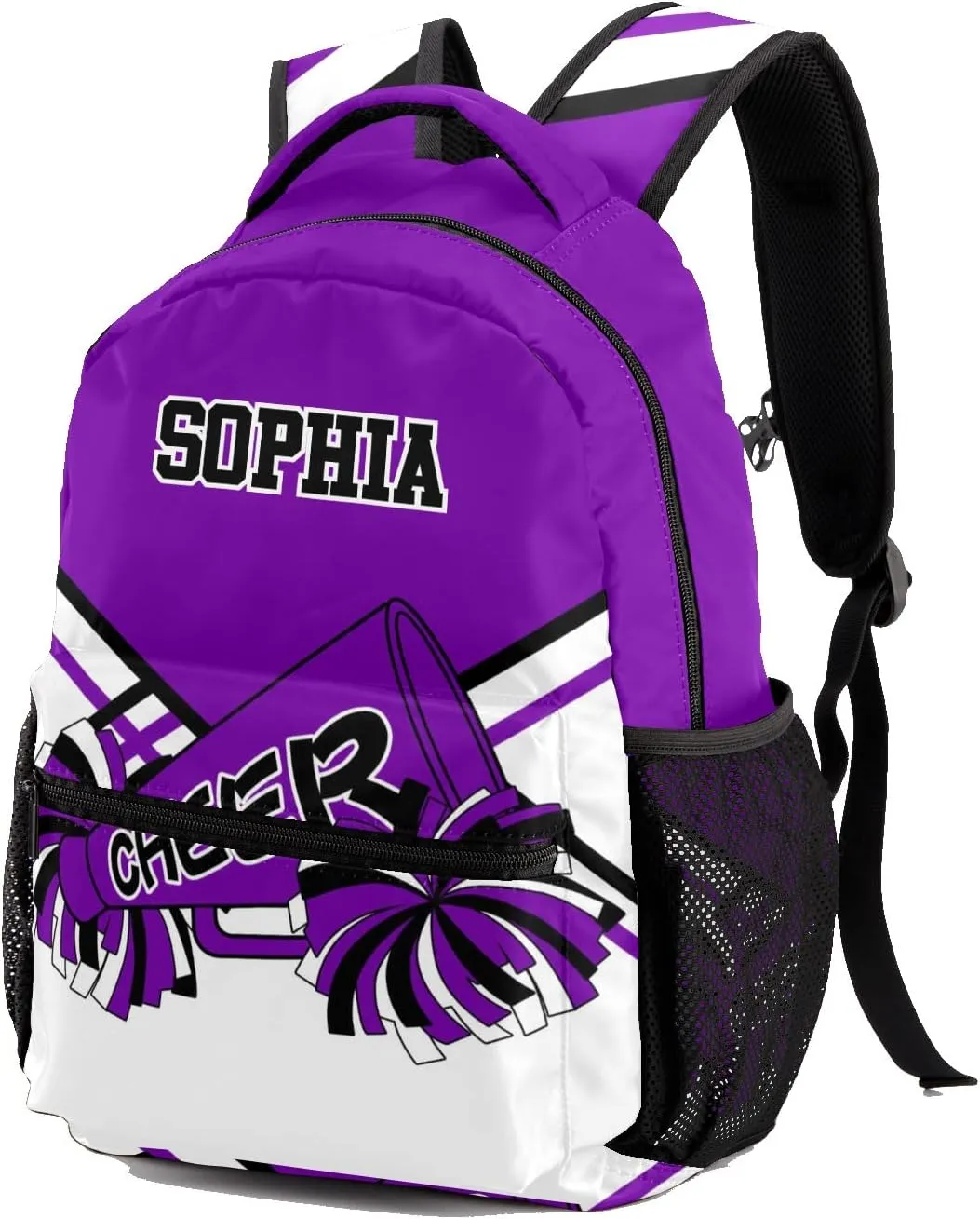 Cheerleader Purple White Personalized Backpack with Name Waterproof Bag for Birthday Holiday Gift for Travel Office Work