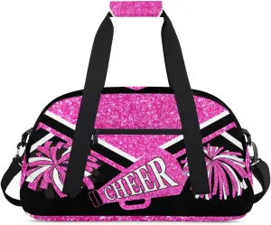 Cheerleading Bags for Girls, Overnight Sports Duffel Cheer Bags Workout Training Dance - Pink Shiny Glitters Print Effect with Black - Sport Gym Bag Travel Practice Gymnastics Duffel Bag