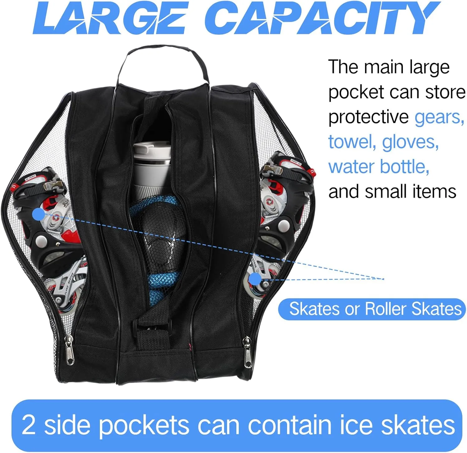CHENGU Roller Skate Bag Large Capacity Breathable Ice Skate Bag with Adjustable Shoulder Strap Figure Skating Bag Skate Accessories for Boys Girls Adults