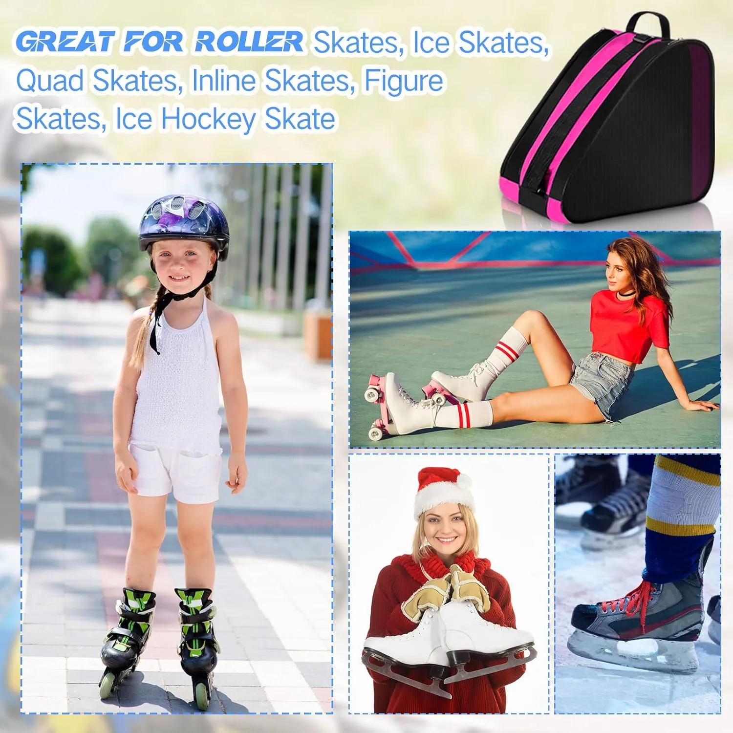 CHENGU Roller Skate Bag Large Capacity Breathable Ice Skate Bag with Adjustable Shoulder Strap Figure Skating Bag Skate Accessories for Boys Girls Adults