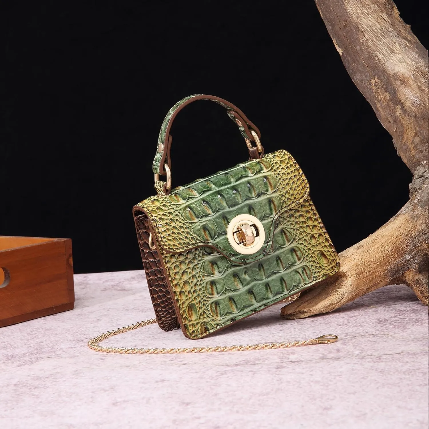 Chic Women Crocodile Leather bags Mini Top-Handle Clutch Compact Evening Bag Stylish Accessory for Essentials