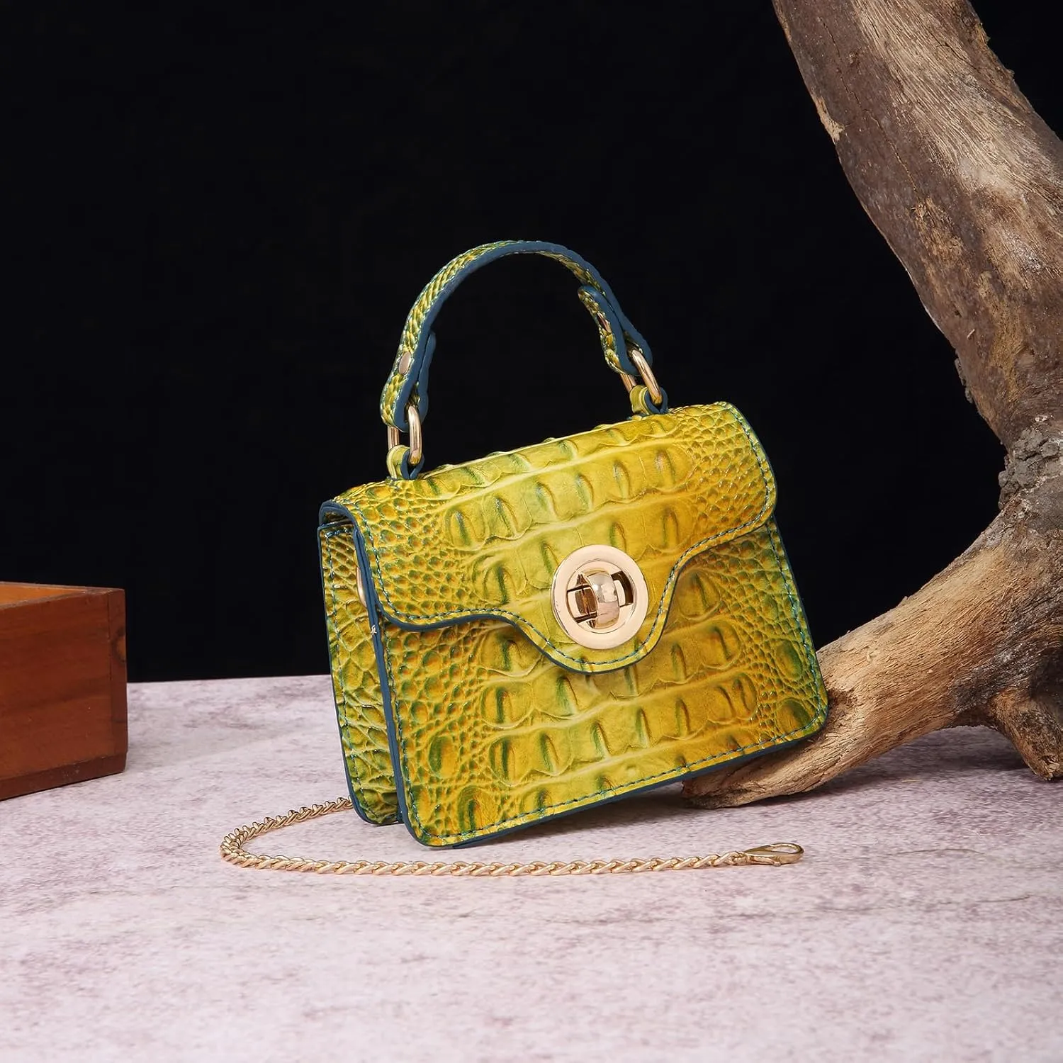 Chic Women Crocodile Leather bags Mini Top-Handle Clutch Compact Evening Bag Stylish Accessory for Essentials
