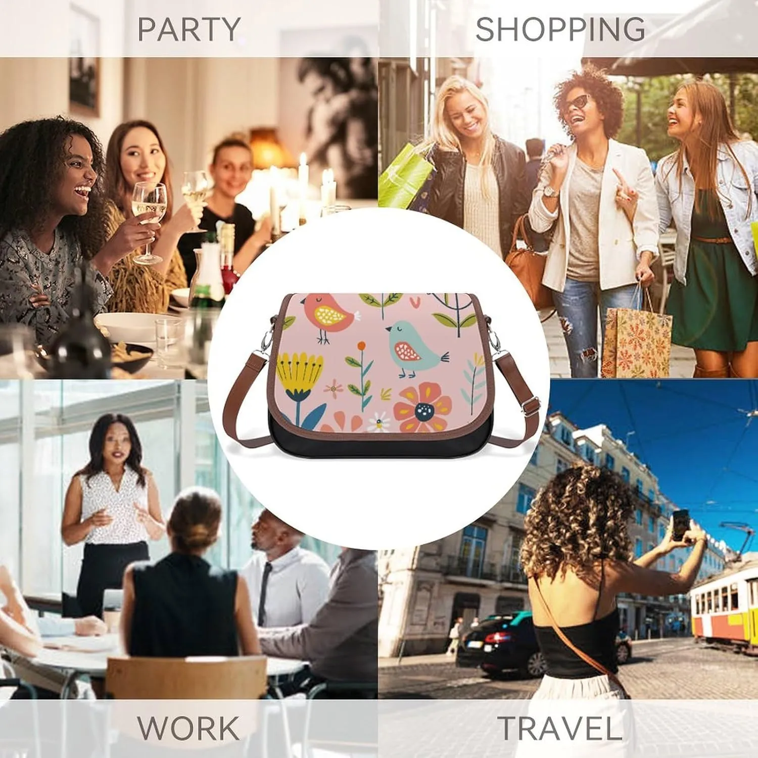Chinese Style Landscape Crossbody Bags for Women Travel Shoulder Bag Small Leather Cross Body Handbags