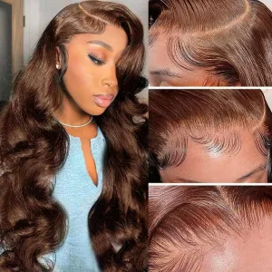 Chocolate Brown Lace Front Wig Human Hair Body Wave 200 Density Hd Lace Front Glueless Wigs Human Hair Pre Plucked 4# Colored Wigs 26inch