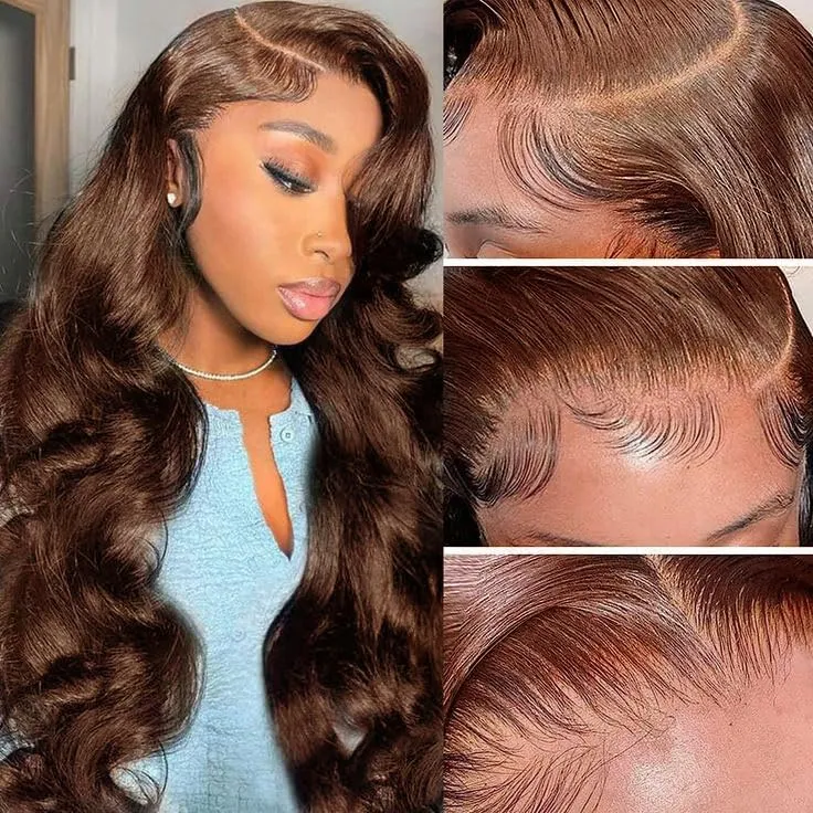 Chocolate Brown Lace Front Wig Human Hair Body Wave 200 Density Hd Lace Front Glueless Wigs Human Hair Pre Plucked 4# Colored Wigs 26inch
