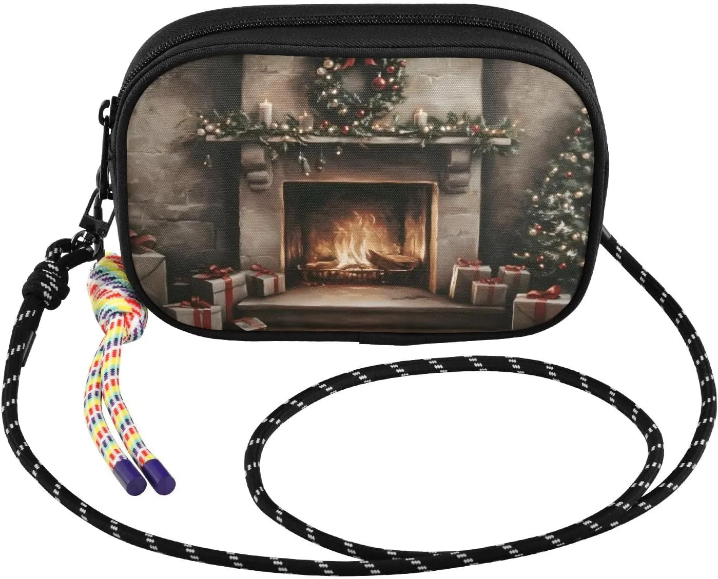 Christmas Fireplace Tree Crossbody Bag for Women Cell Phone Purses Women's Small Shoulder Handbags Wallet Purse with Strap
