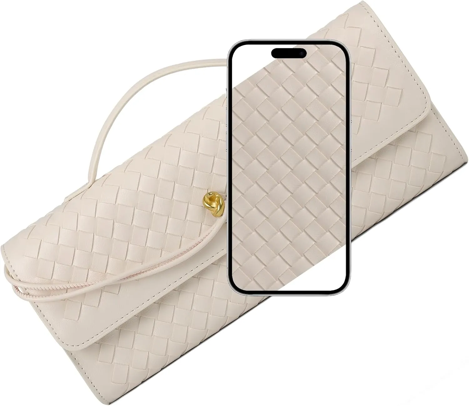Christmas Gifts- Crossbody Bags for Women, Woven Evening Bag Handbag Vegan Leather Clutch Purse (Beige)