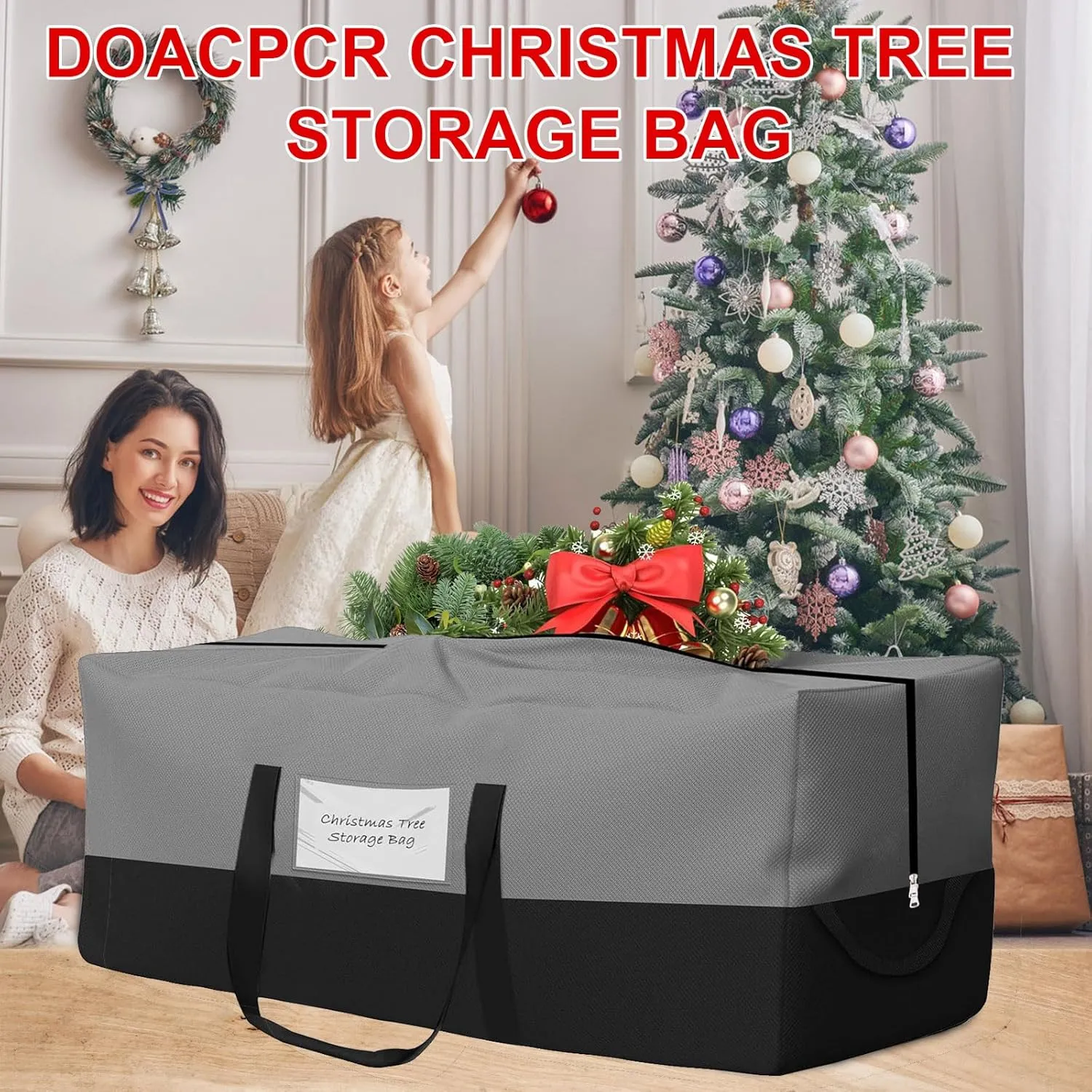 Christmas Tree Storage Bag, Fits Up 10 Ft Tall Artificial Trees, Heavy-Duty 600D Oxford Tree Bag with Reinforced Handles Zipper Clear Pocket, Storage Bags for Moving Items, Clothing, Outdoor, Bedding