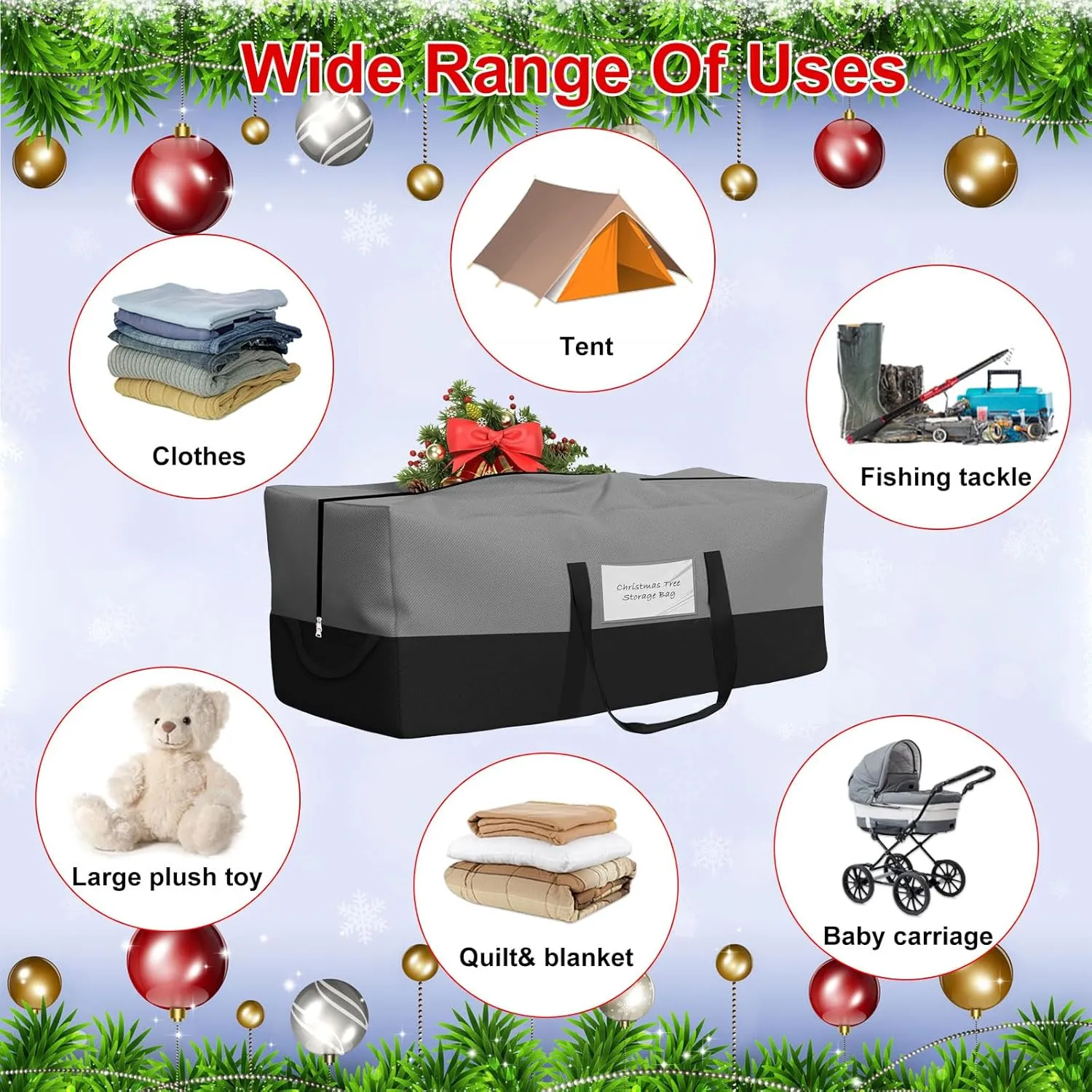 Christmas Tree Storage Bag, Fits Up 10 Ft Tall Artificial Trees, Heavy-Duty 600D Oxford Tree Bag with Reinforced Handles Zipper Clear Pocket, Storage Bags for Moving Items, Clothing, Outdoor, Bedding