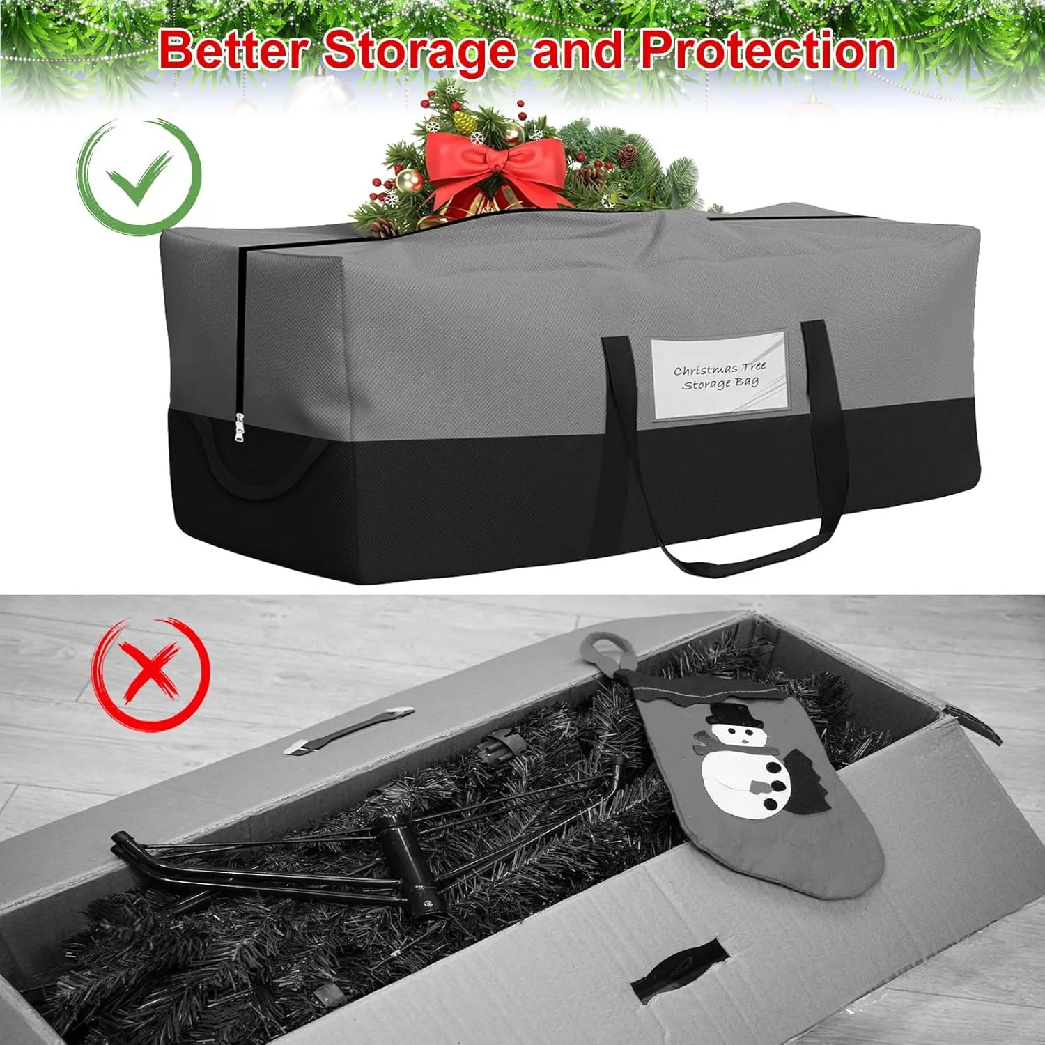Christmas Tree Storage Bag, Fits Up 10 Ft Tall Artificial Trees, Heavy-Duty 600D Oxford Tree Bag with Reinforced Handles Zipper Clear Pocket, Storage Bags for Moving Items, Clothing, Outdoor, Bedding