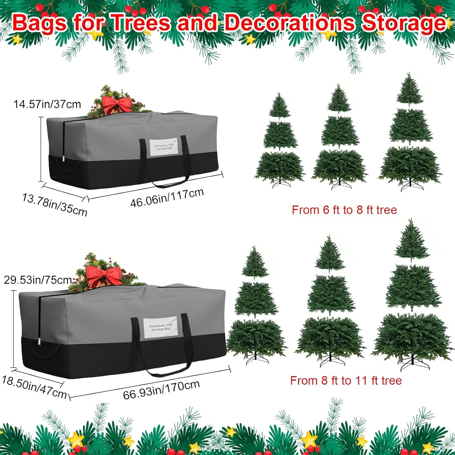 Christmas Tree Storage Bag, Fits Up 10 Ft Tall Artificial Trees, Heavy-Duty 600D Oxford Tree Bag with Reinforced Handles Zipper Clear Pocket, Storage Bags for Moving Items, Clothing, Outdoor, Bedding