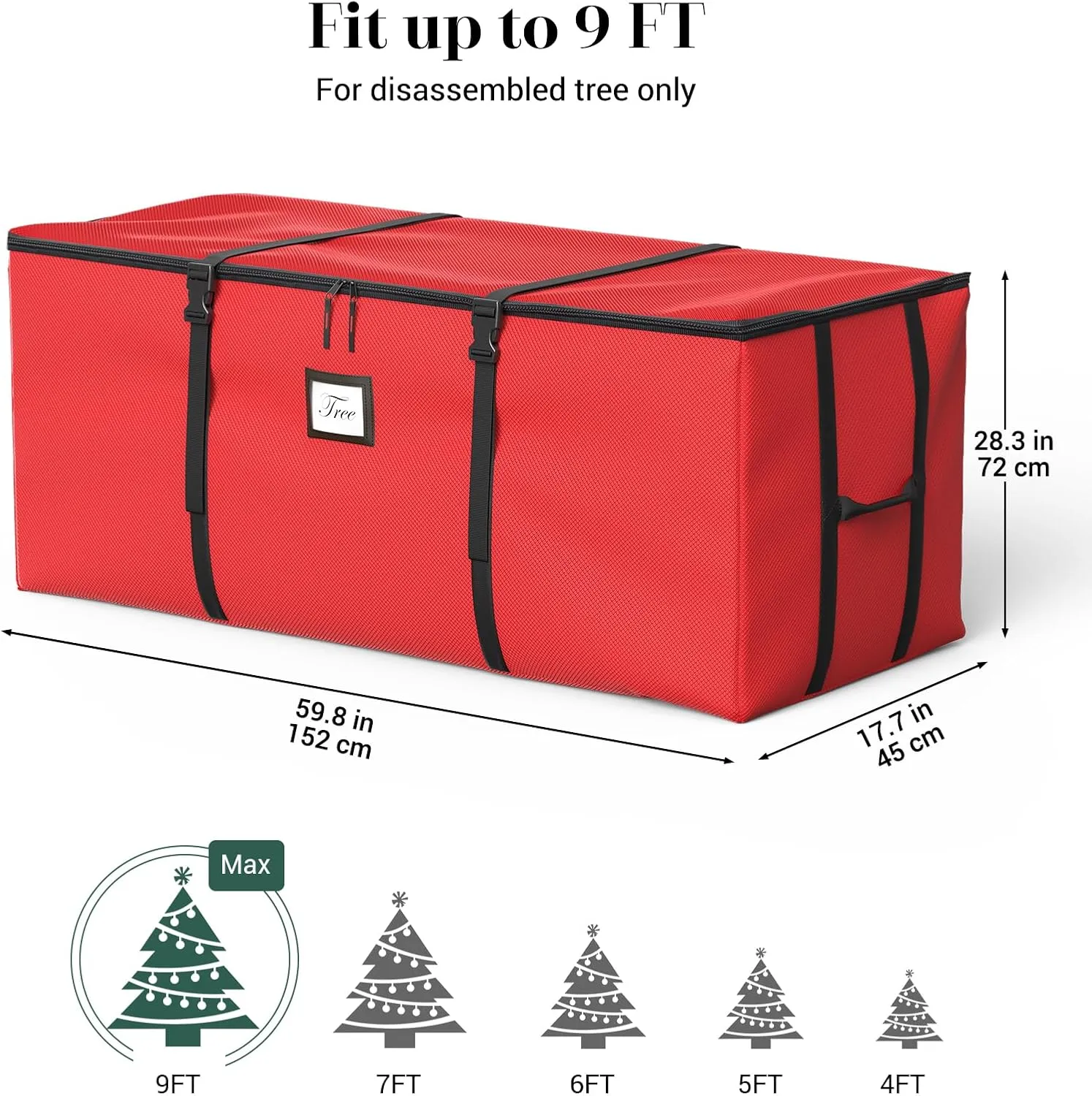 Christmas Tree Storage Bag Fits Up to 9 Ft Artificial Tree, 600D Waterproof Oxford Fabric, Large Christmas Tree Bag with Dual Zipper, Buckle Straps, Handles, Heavy Duty Xmas Storage Container