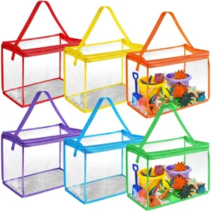 Chunful Beach Bag 6 Pack 6 Colors PVC Beach Tote with Mesh Panel and Zipper Sand Away Storage Bag for Sand Toys Pool Supplies