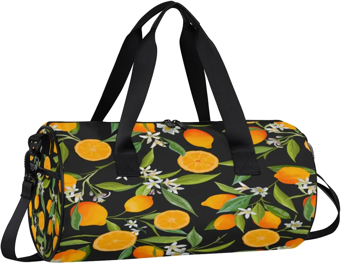 Citrus Garden Pattern Sports Duffel Bag with Shoulder Strap, Large Capacity Gym Bag with Shoe Compartment, Water Resistant Travel Duffle Bag for Men Women Travel, Sports (17.6x9x9 Inch)