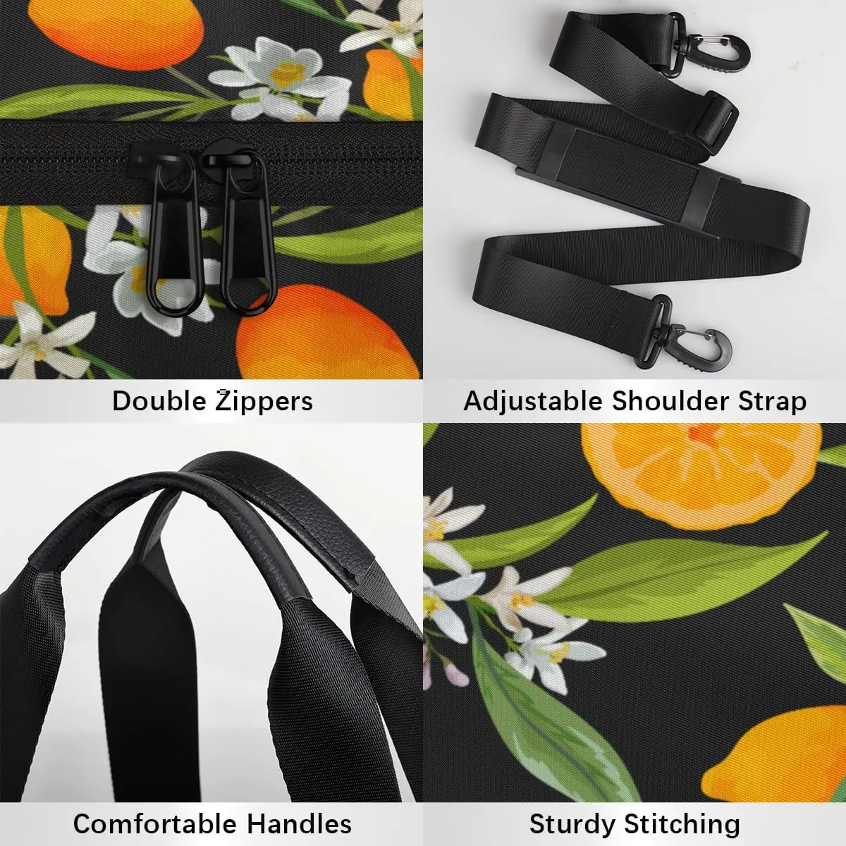 Citrus Garden Pattern Sports Duffel Bag with Shoulder Strap, Large Capacity Gym Bag with Shoe Compartment, Water Resistant Travel Duffle Bag for Men Women Travel, Sports (17.6x9x9 Inch)