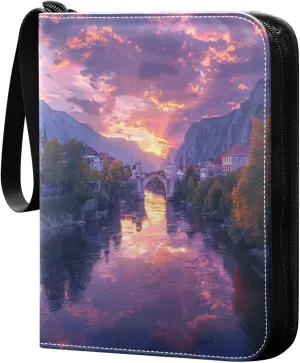 City Colorful Sky Card Binder 4-Pocket, 400 Pockets Card Holder with 50 Removable Sleeves and Zipper for Games Baseball Football Sports Card