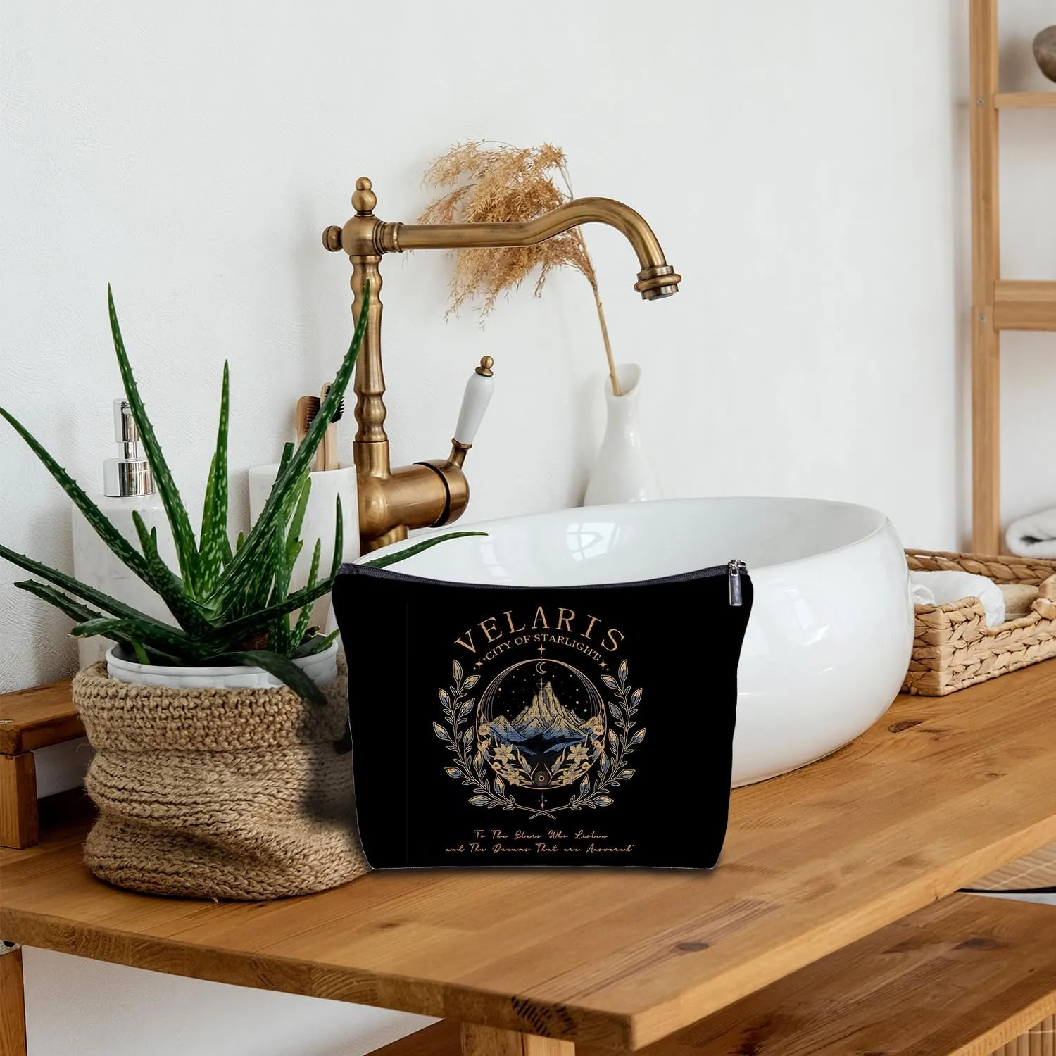 City of Starlight Makeup Bag - A Court of Thorns and Roses Gifts, Night Court, Book Lovers Gifts, Velaris Book Lovers Readers Women's Zippered Bag for Purse