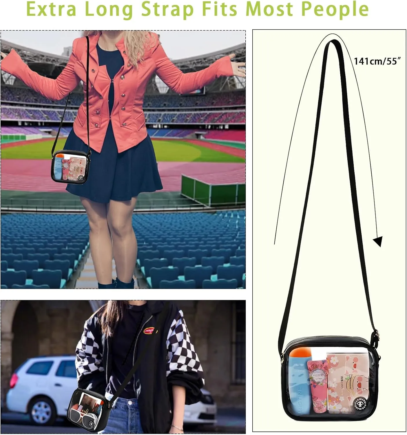 Clear Bag Stadium Approved Clear Crossbody Fanny Purse Transparent Bag for Concerts Sports Festivals