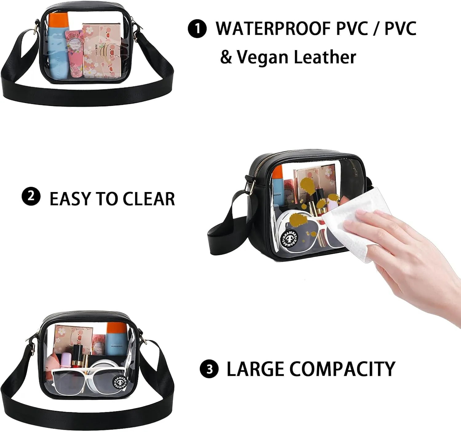 Clear Bag Stadium Approved Clear Crossbody Fanny Purse Transparent Bag for Concerts Sports Festivals