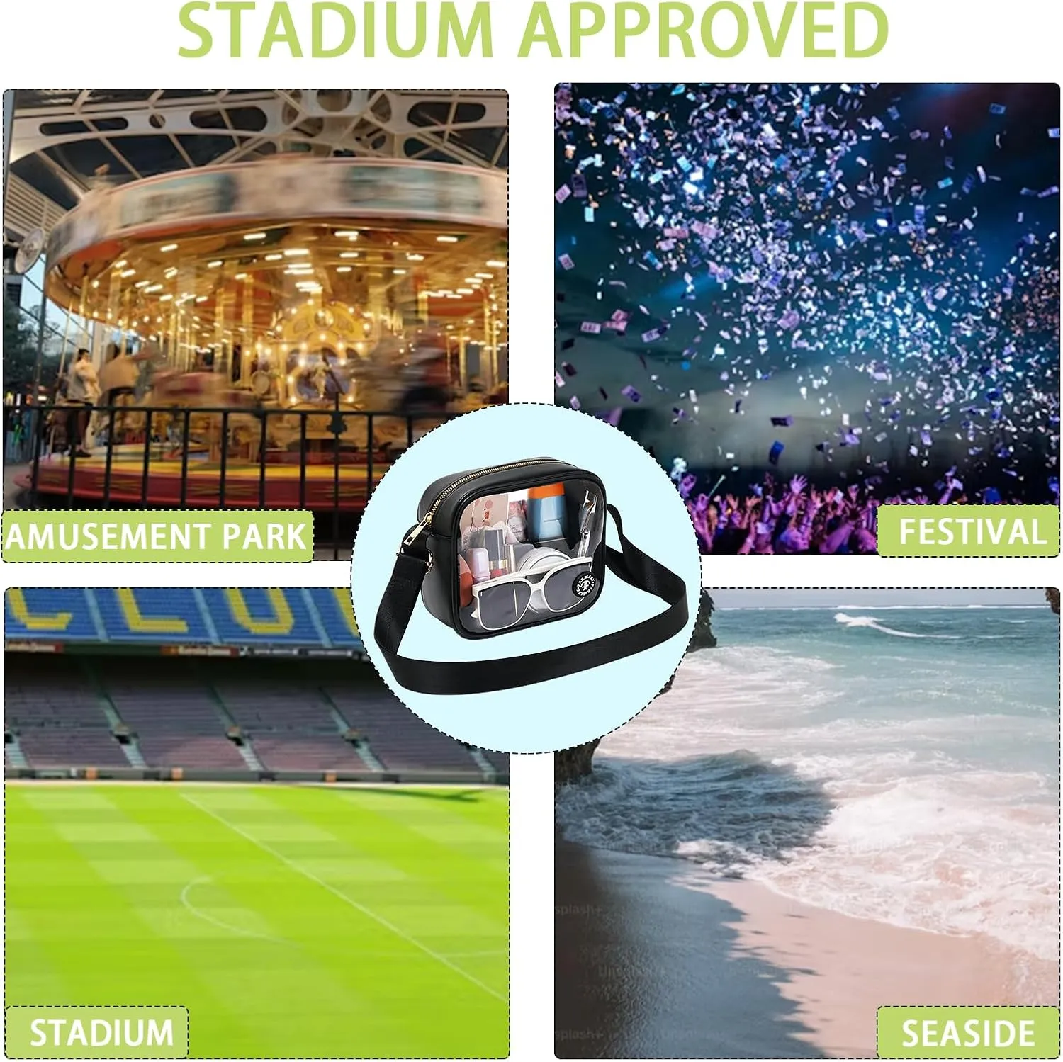 Clear Bag Stadium Approved Clear Crossbody Fanny Purse Transparent Bag for Concerts Sports Festivals