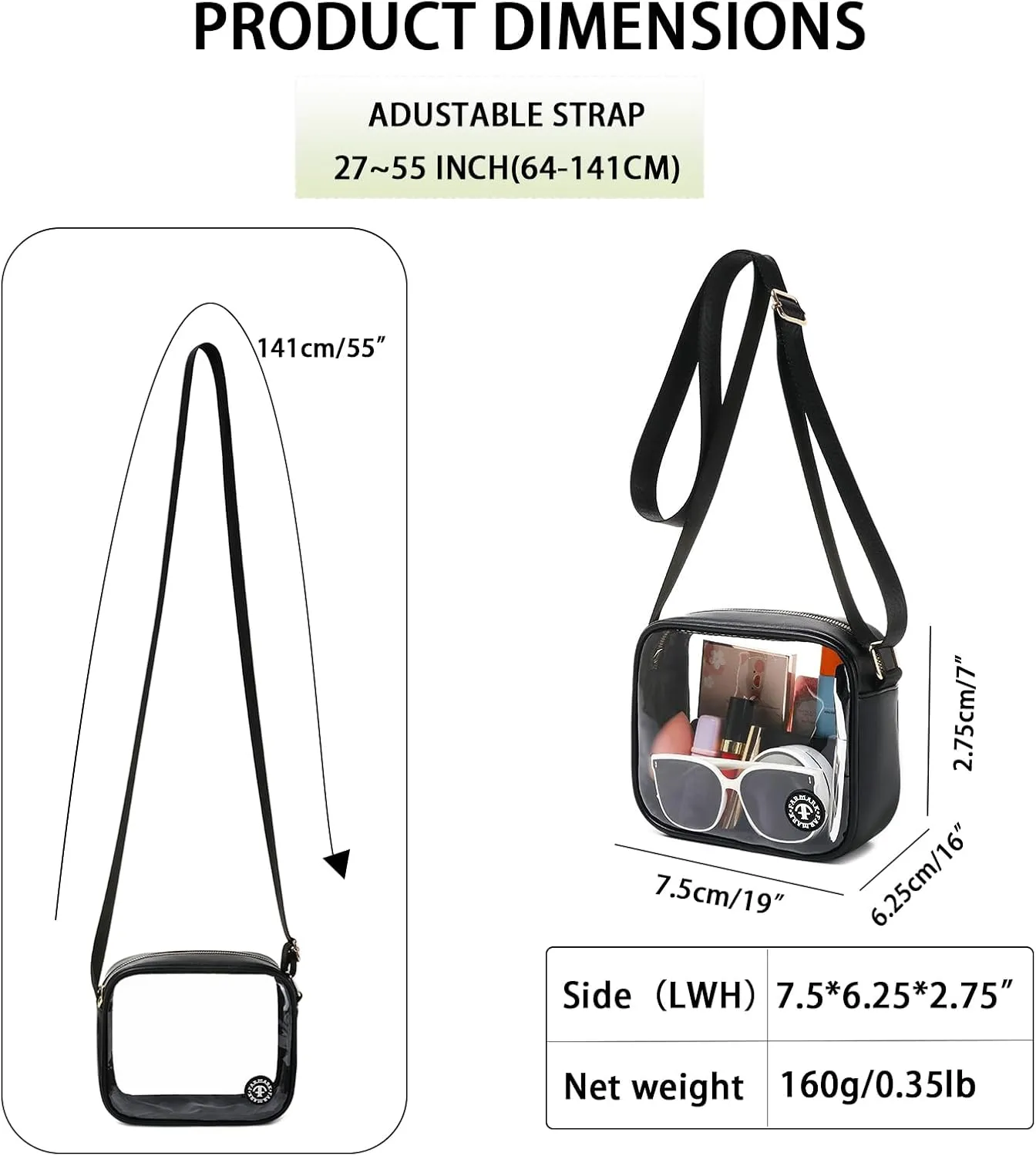 Clear Bag Stadium Approved Clear Crossbody Fanny Purse Transparent Bag for Concerts Sports Festivals