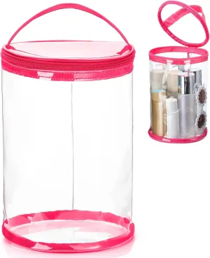 Clear Lotion Bag for Toiletry Cylinder Makeup Bag Heavy Duty Sunscreen Travel Organizer Pouch Waterproof Cosmetic Bag with Handle Zipper Gift for Christmas Beach Pool Airport Women(Hot Pink)