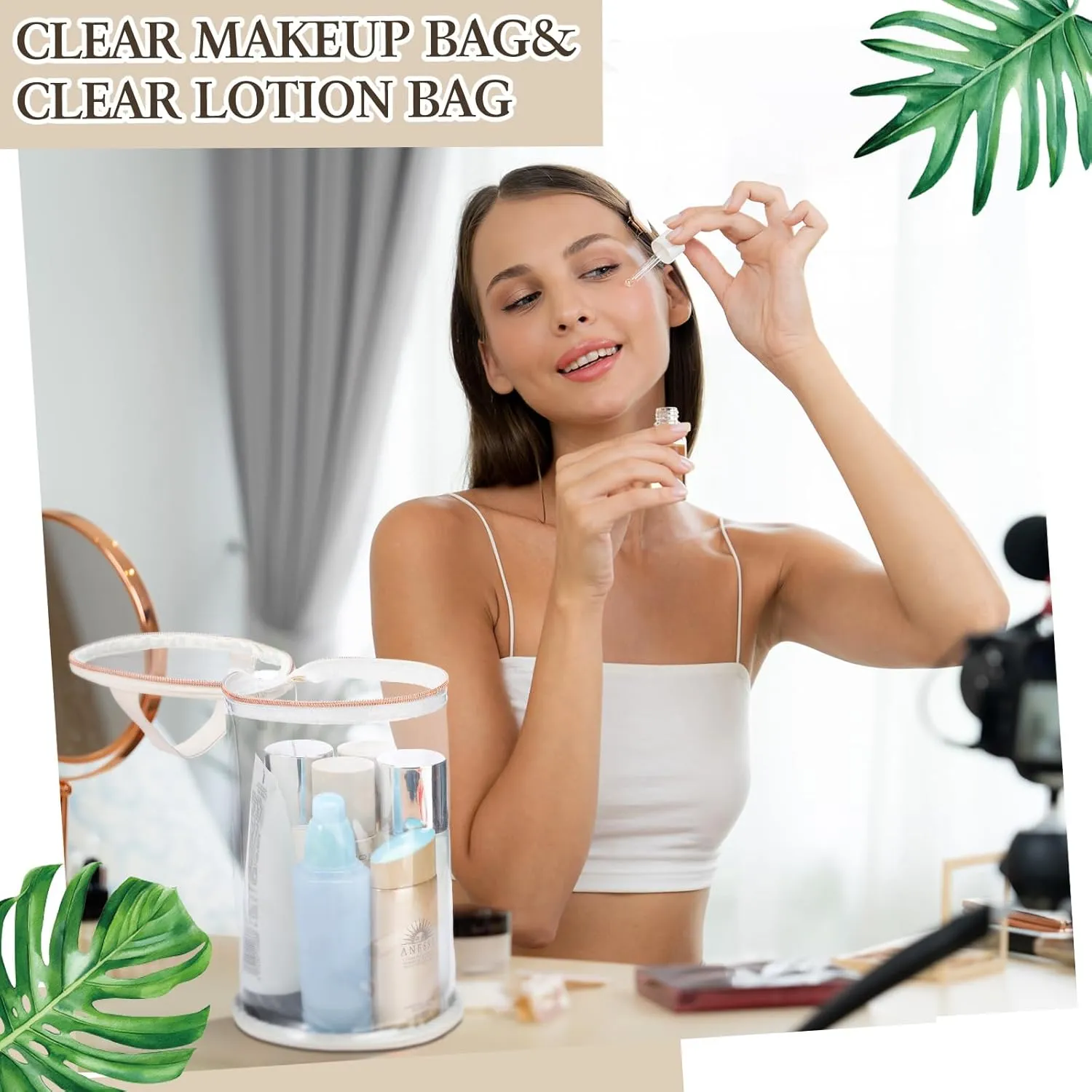 Clear Lotion Bag for Toiletry Cylinder Makeup Bag Heavy Duty Sunscreen Travel Organizer Pouch Waterproof Cosmetic Bag with Handle Zipper Gift for Christmas Beach Pool Airport Women(White)