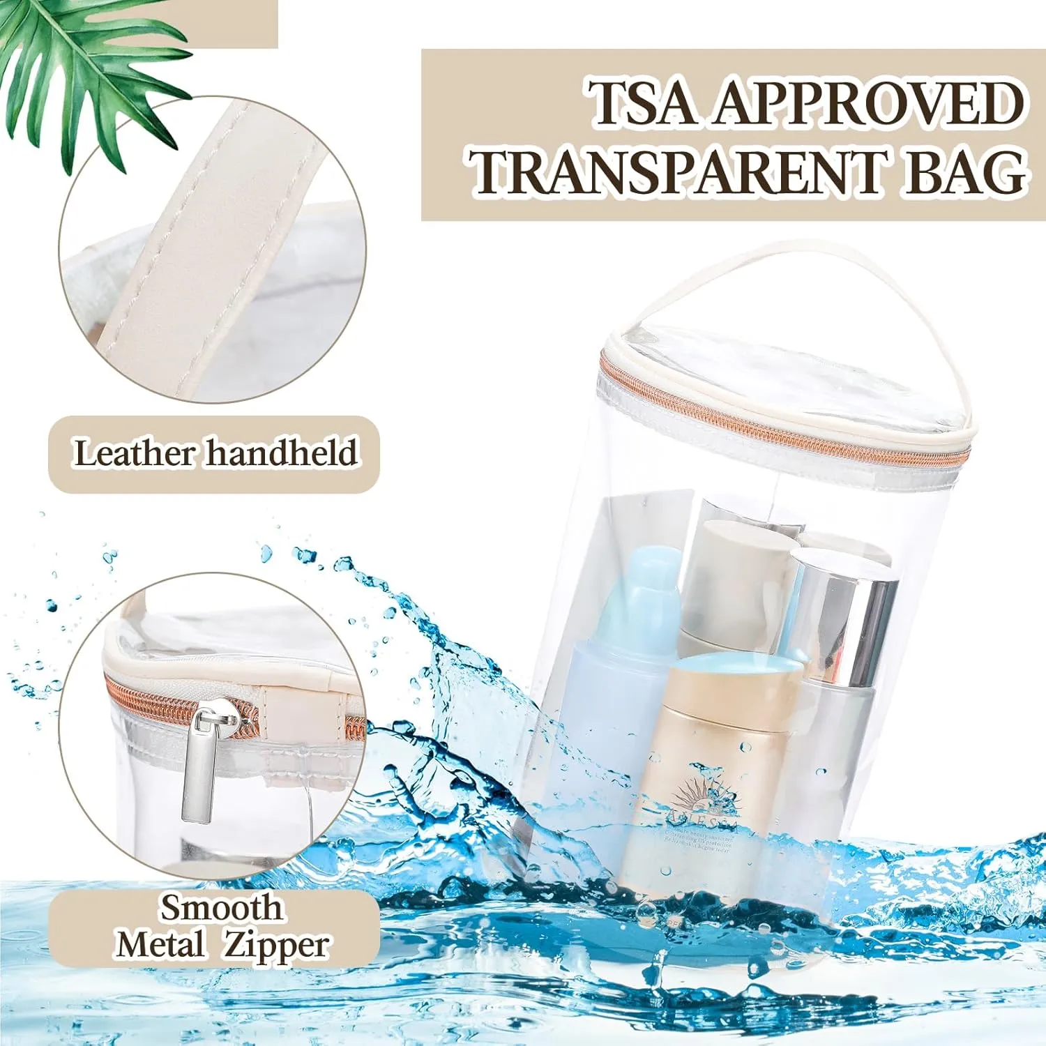 Clear Lotion Bag for Toiletry Cylinder Makeup Bag Heavy Duty Sunscreen Travel Organizer Pouch Waterproof Cosmetic Bag with Handle Zipper Gift for Christmas Beach Pool Airport Women(White)