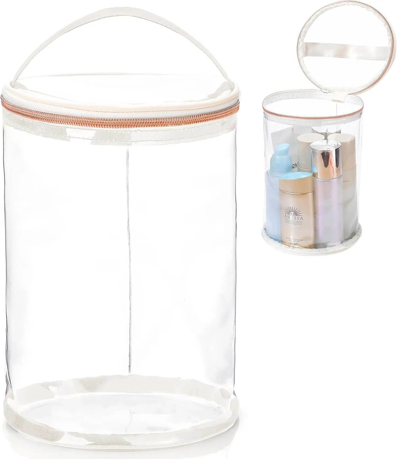 Clear Lotion Bag for Toiletry Cylinder Makeup Bag Heavy Duty Sunscreen Travel Organizer Pouch Waterproof Cosmetic Bag with Handle Zipper Gift for Christmas Beach Pool Airport Women(White)