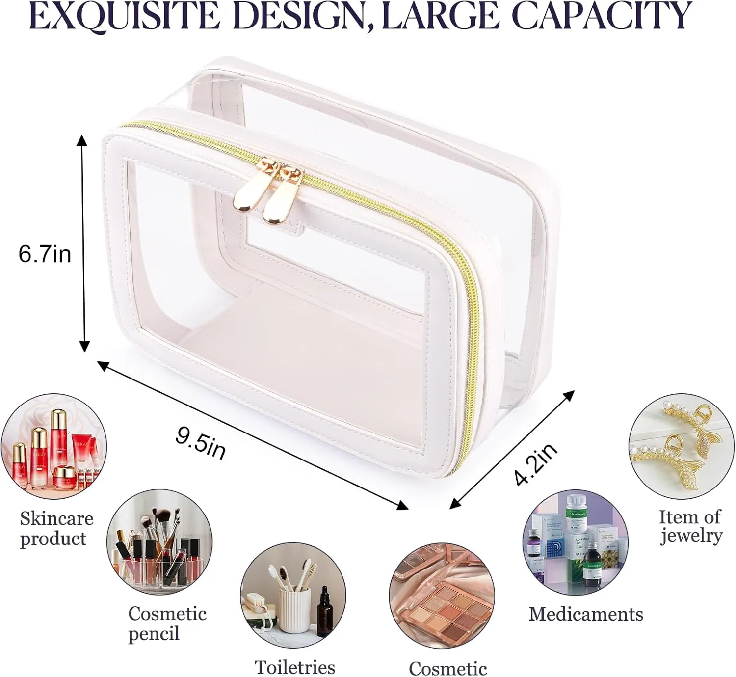 Clear Makeup Bag Cosmetic Travel Bag With Double Sided Zipper Waterproof Toiletry Bag for Women Business or Personal Travel Essentials