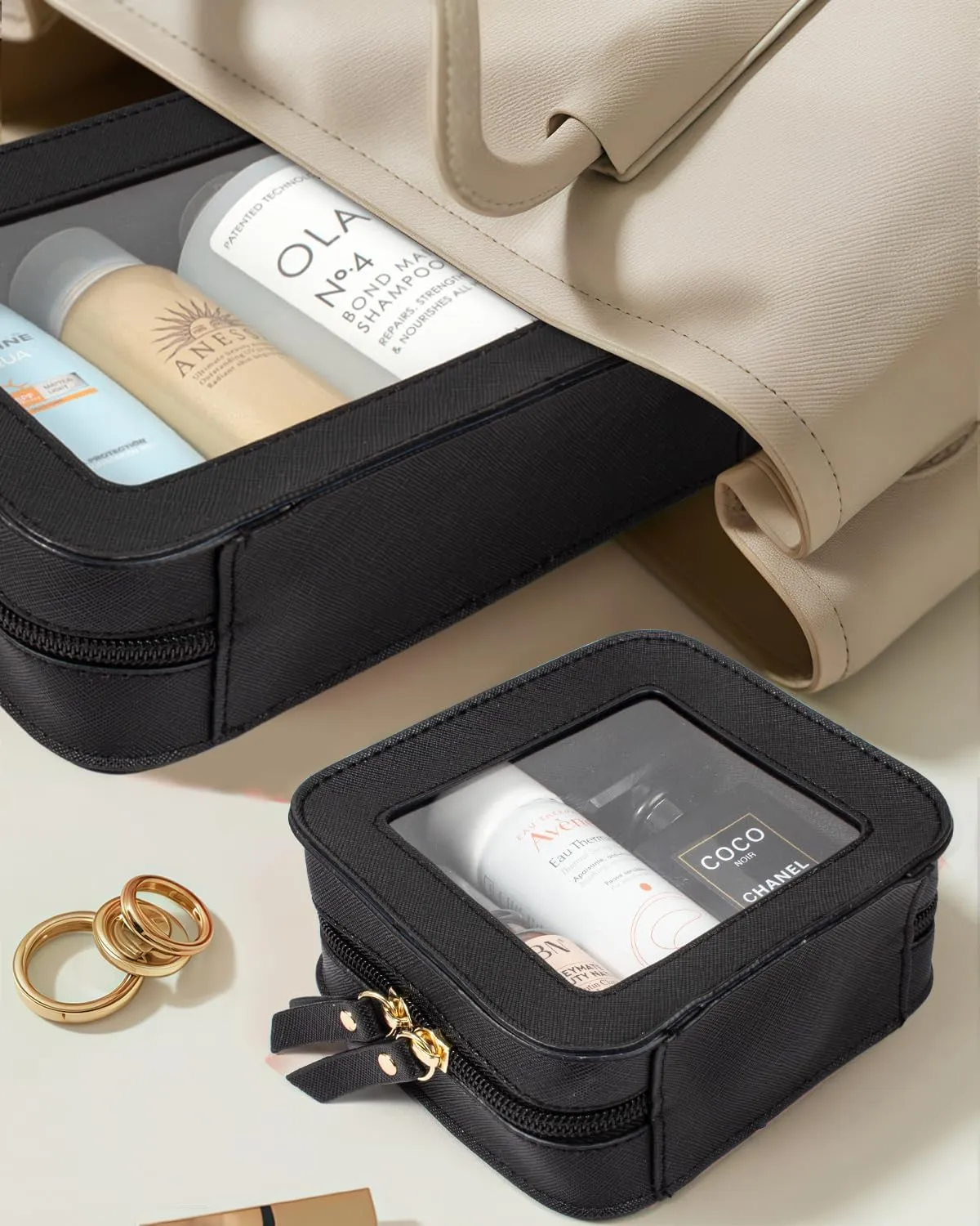 Clear Makeup Bag Set for Women, Travel Makeup Pouch Portable Waterproof Cosmetic Bags with Zipper Clear Toiletry Bag for Traveling Small Make up Pouch for Purse Mini Cosmetic Case Car Organizer Bag ﻿