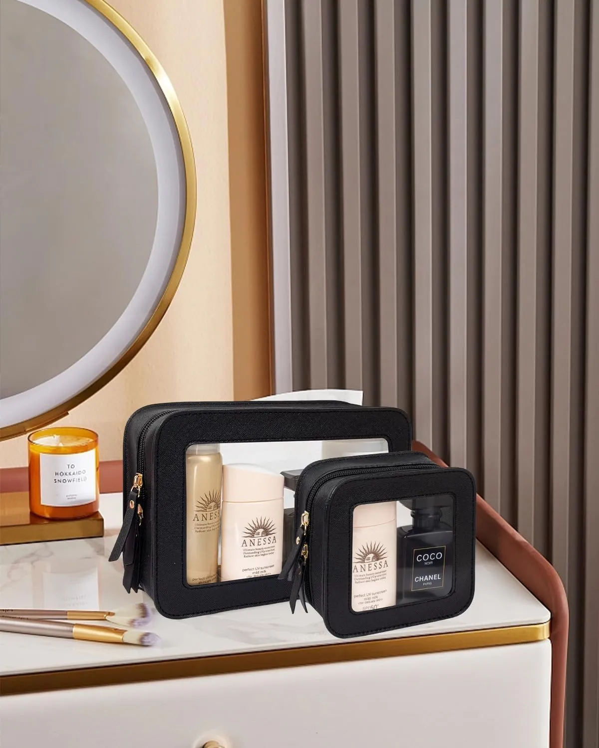 Clear Makeup Bag Set for Women, Travel Makeup Pouch Portable Waterproof Cosmetic Bags with Zipper Clear Toiletry Bag for Traveling Small Make up Pouch for Purse Mini Cosmetic Case Car Organizer Bag ﻿