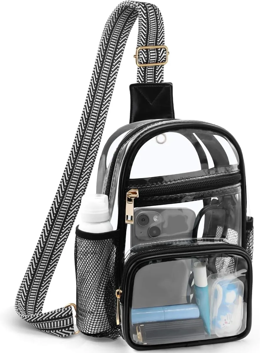 Clear Sling Bag for Women Stadium Approved Bag PVC Crossbody Backpack Transparent Chest Shoulder Daypack