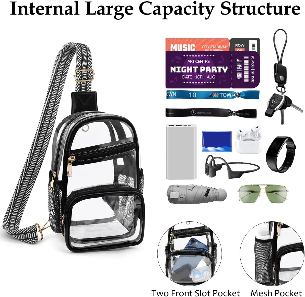 Clear Sling Bag for Women Stadium Approved Bag PVC Crossbody Backpack Transparent Chest Shoulder Daypack