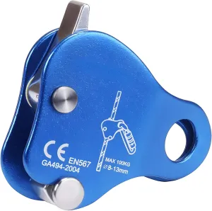 Climbing Rope Grab and Fall Protection Device, Aluminum Alloy, for Mountaineering, Rescue, and Arborist Tasks