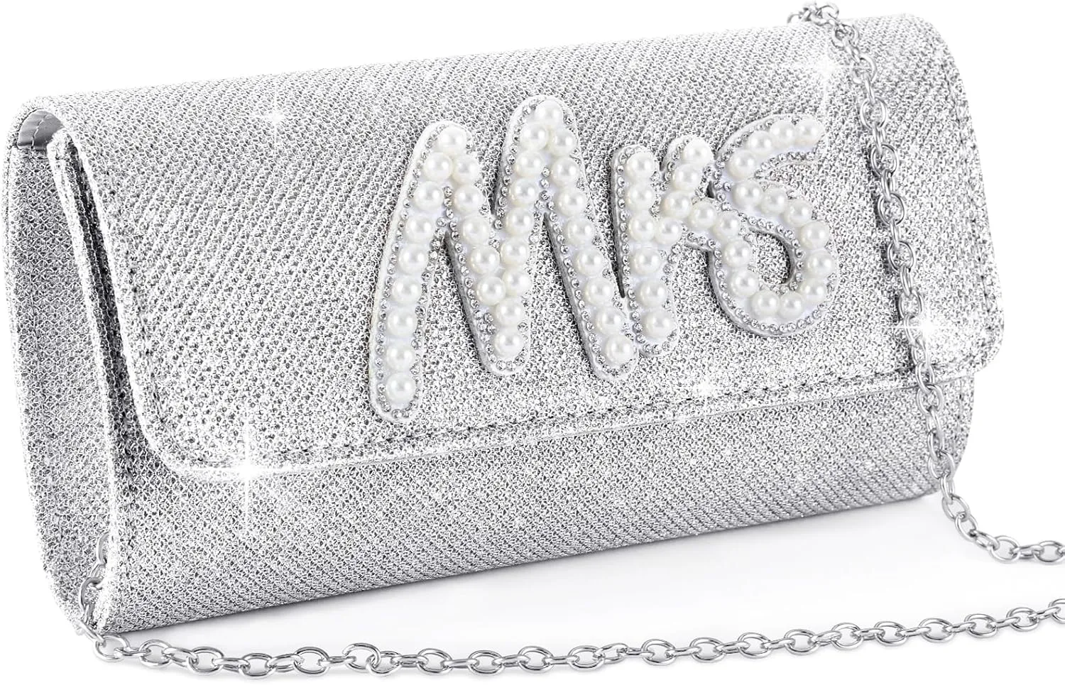 clothmile Bride Purse, Bride Clutch Bag, Diamond Glitter Prom Purse, Women Handbag, Pearl Bag for Bridal Wedding Party Gift