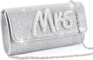 clothmile Bride Purse, Bride Clutch Bag, Diamond Glitter Prom Purse, Women Handbag, Pearl Bag for Bridal Wedding Party Gift