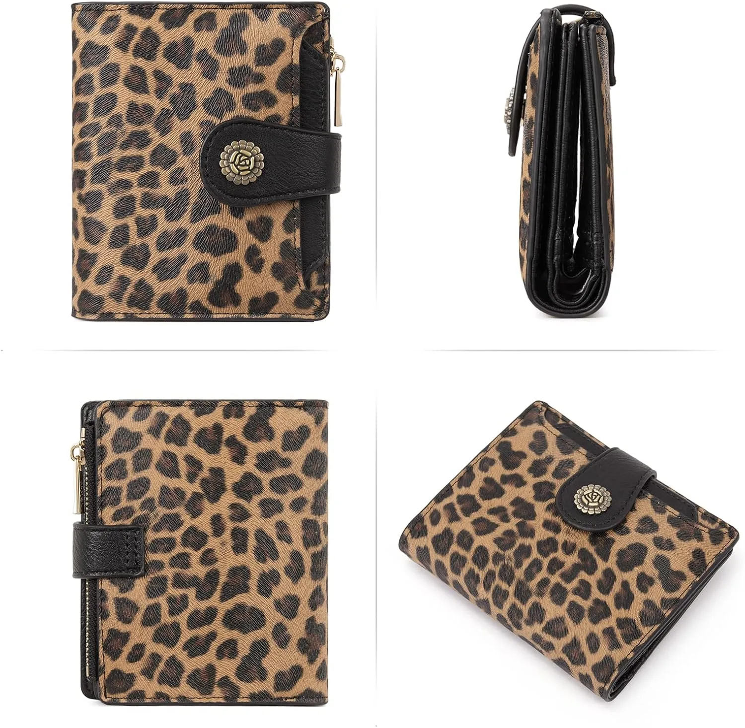 CLUCI Small Wallets for Women RFID Blocking Leather Trifold Compact Credit Card Holder with ID Window Ladies Zipper Coin Purse Leopard Pattern