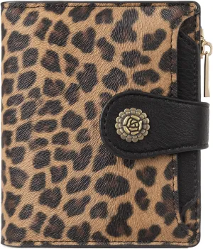 CLUCI Small Wallets for Women RFID Blocking Leather Trifold Compact Credit Card Holder with ID Window Ladies Zipper Coin Purse Leopard Pattern