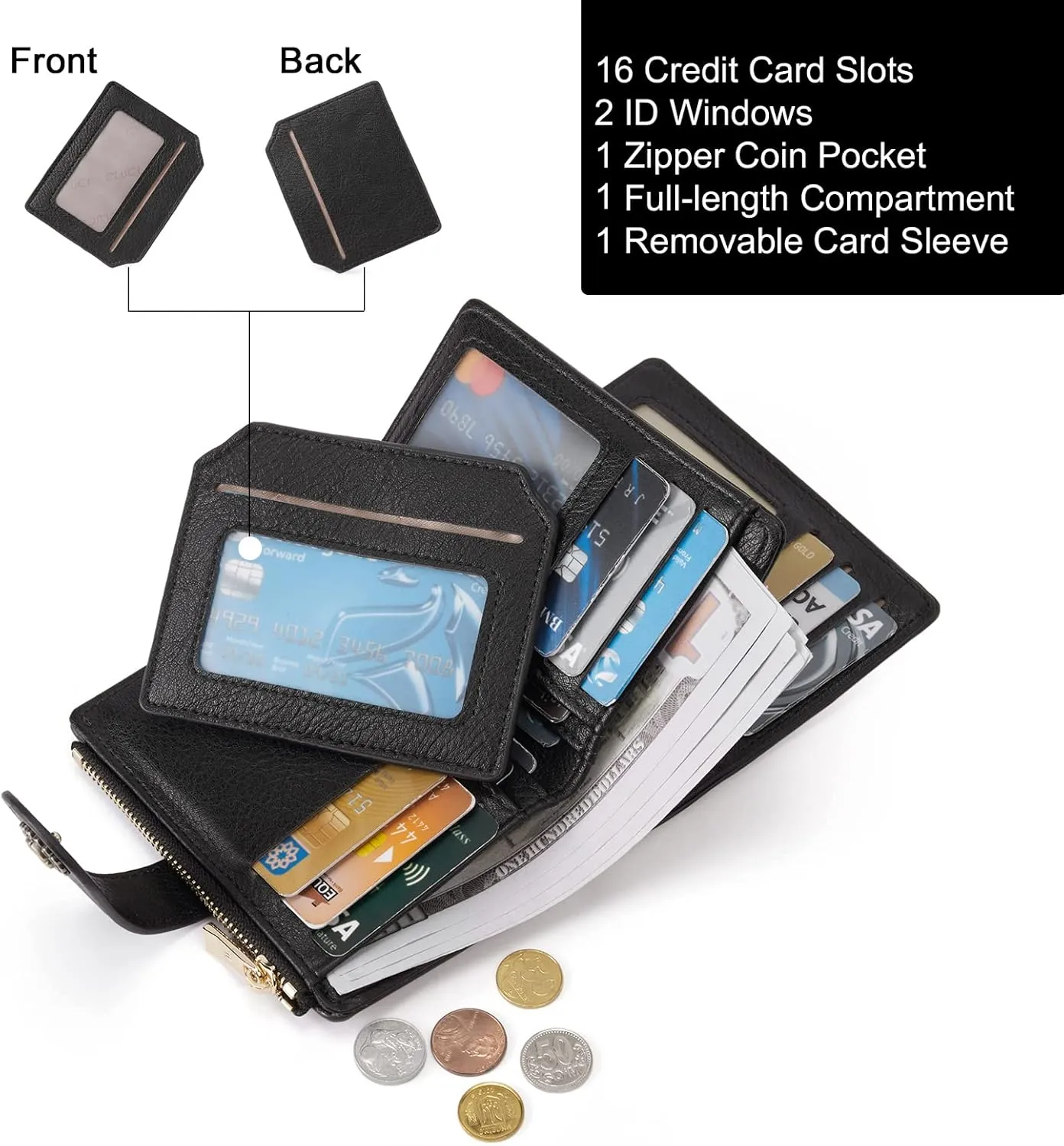 CLUCI Small Wallets for Women RFID Blocking Leather Trifold Compact Credit Card Holder with ID Window Ladies Zipper Coin Purse Leopard Pattern