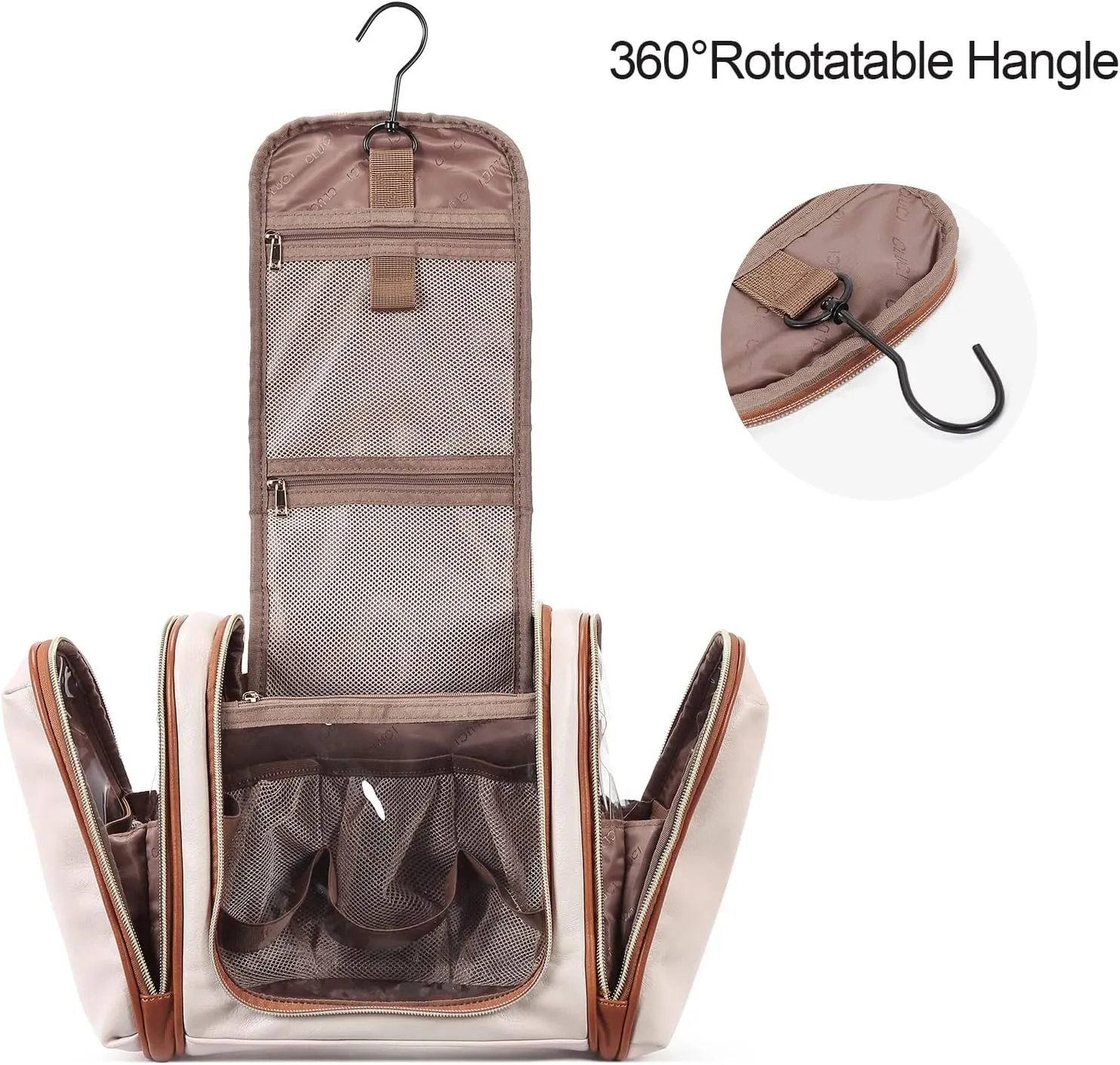 CLUCI Toiletry Bag Travel Bag with Hanging Hook Leather Makeup Cosmetic Bag Travel Organizer for Accessories Shampoo Container Toiletries