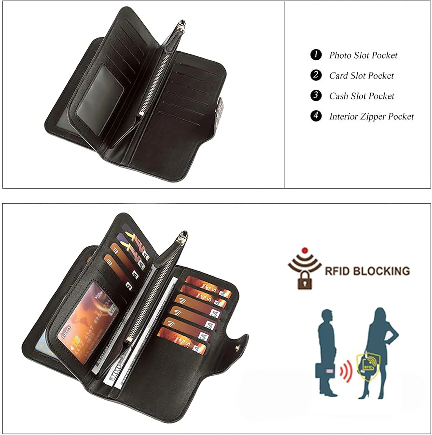 CLUCI Women Wallet Leather RFID Blocking Designer Trifold Card Holder Ladies Clutch with ID Window