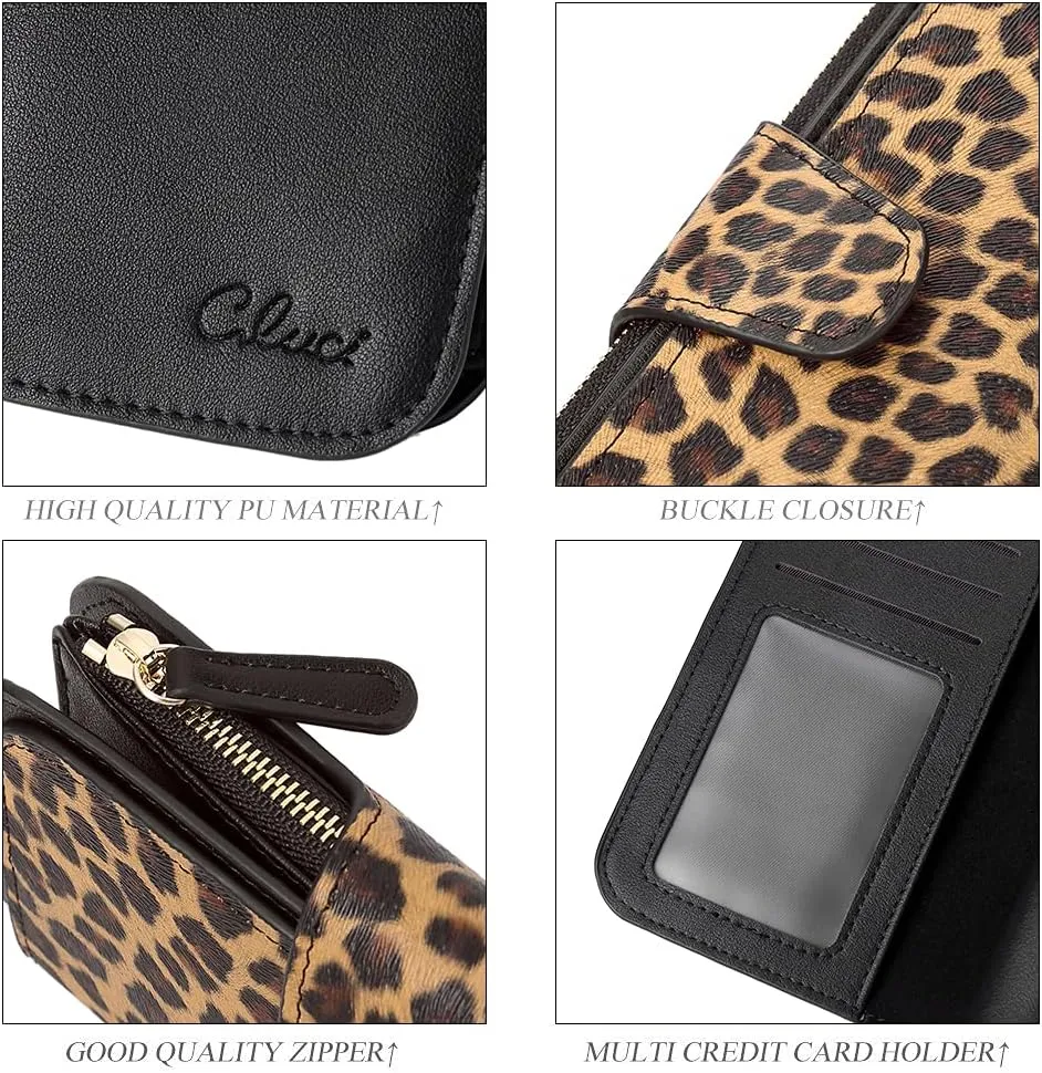 CLUCI Women Wallet Leather RFID Blocking Designer Trifold Card Holder Ladies Clutch with ID Window