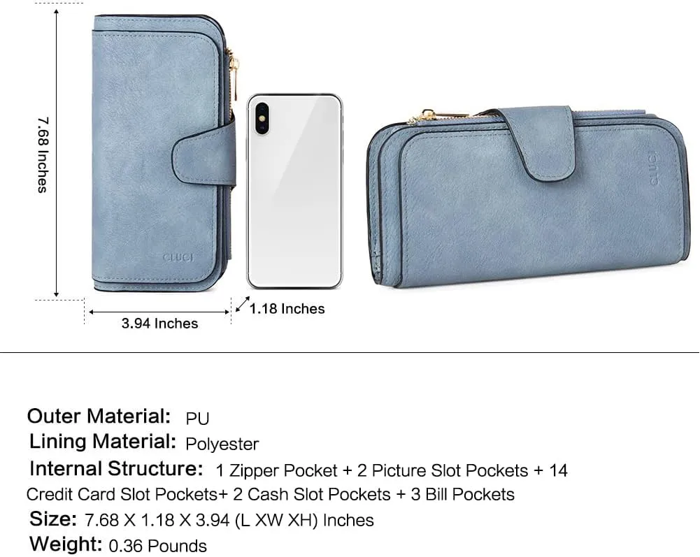 CLUCI Women Wallet Leather RFID Blocking Designer Trifold Card Holder Ladies Clutch with ID Window