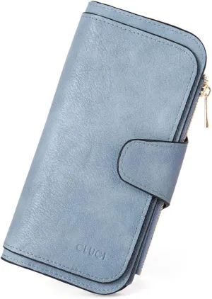 CLUCI Women Wallet Leather RFID Blocking Designer Trifold Card Holder Ladies Clutch with ID Window