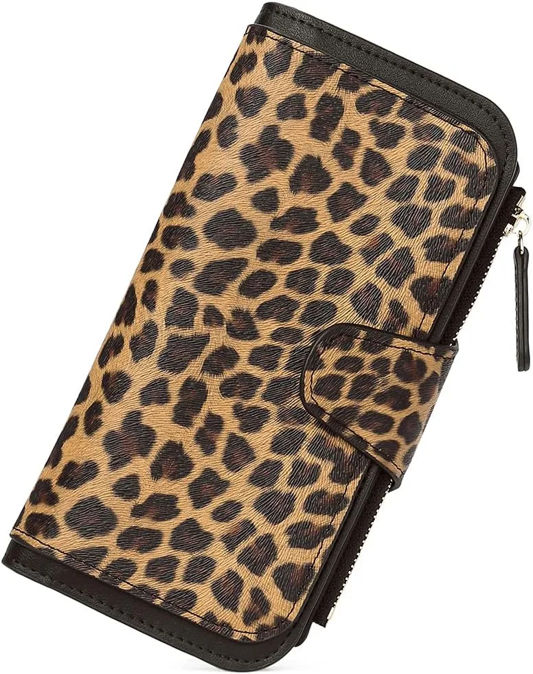 CLUCI Women Wallet Leather RFID Blocking Designer Trifold Card Holder Ladies Clutch with ID Window